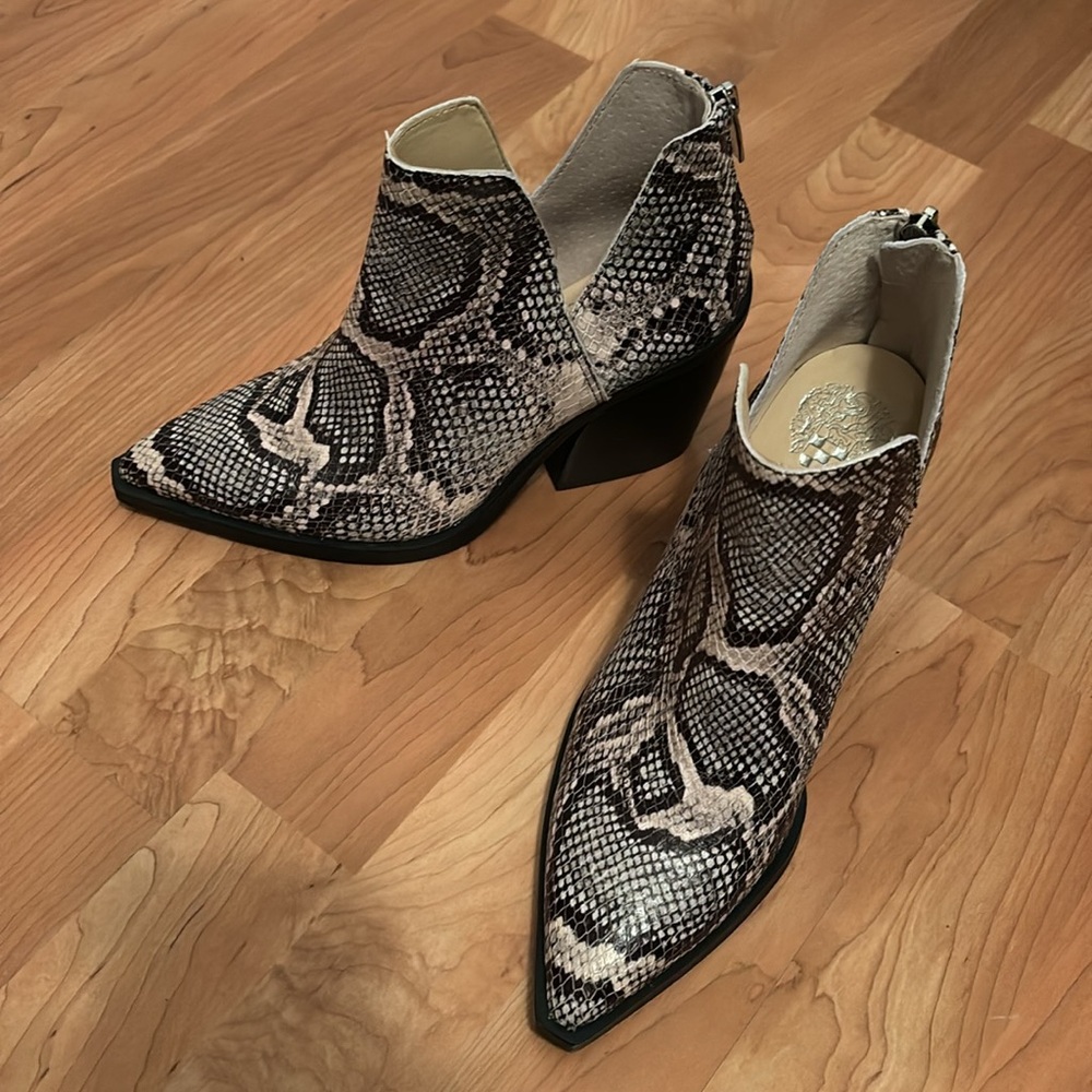 Vince Camuto Snake Skin Black and White Ankle Booties